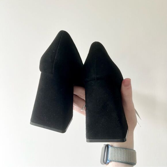 NWT Zara Gold Flower Suede Black Block Heels - Picture 10 of 13